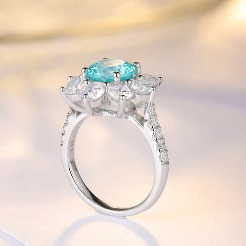 Etoilier Lab Created Paraiba 925 Sterling silver Ring, blue Yttrium aluminum garnet