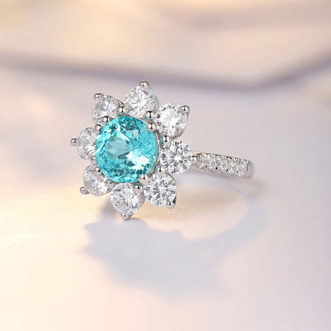 Etoilier Lab Created Paraiba 925 Sterling silver Ring, blue Yttrium aluminum garnet