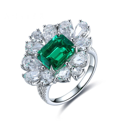 Etoilier Lab Created Emerald 925 Sterling Silver Ring