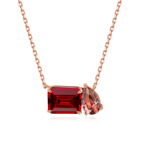 Etoilier 925 Sterling Silver Gold Plated Emerald Cut Synthetic Ruby Necklace Pendant