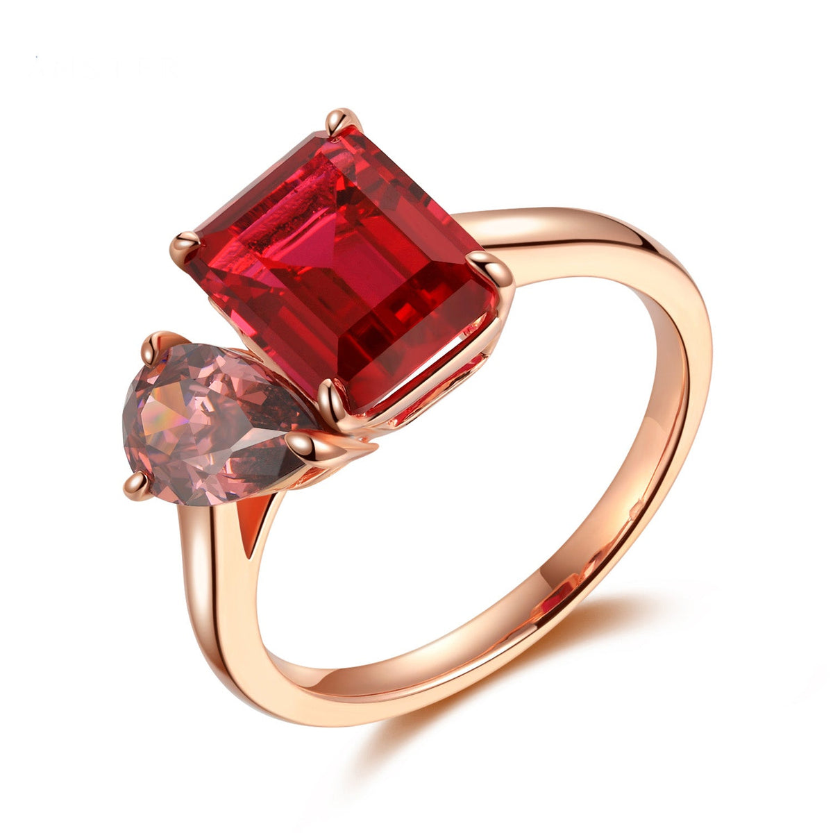 Etoilier 925 Sterling Silver Gold Plated Emerald Cut Synthetic Ruby Ring