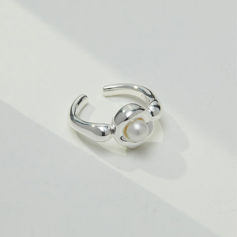 Etoilier Minimalist Pearl 925 Sterling Silver Adjustable Ring