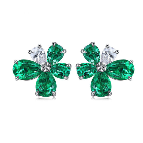 Etoilier Lab Created Emerald 925 Sterling Silver Multiple Stones Earring