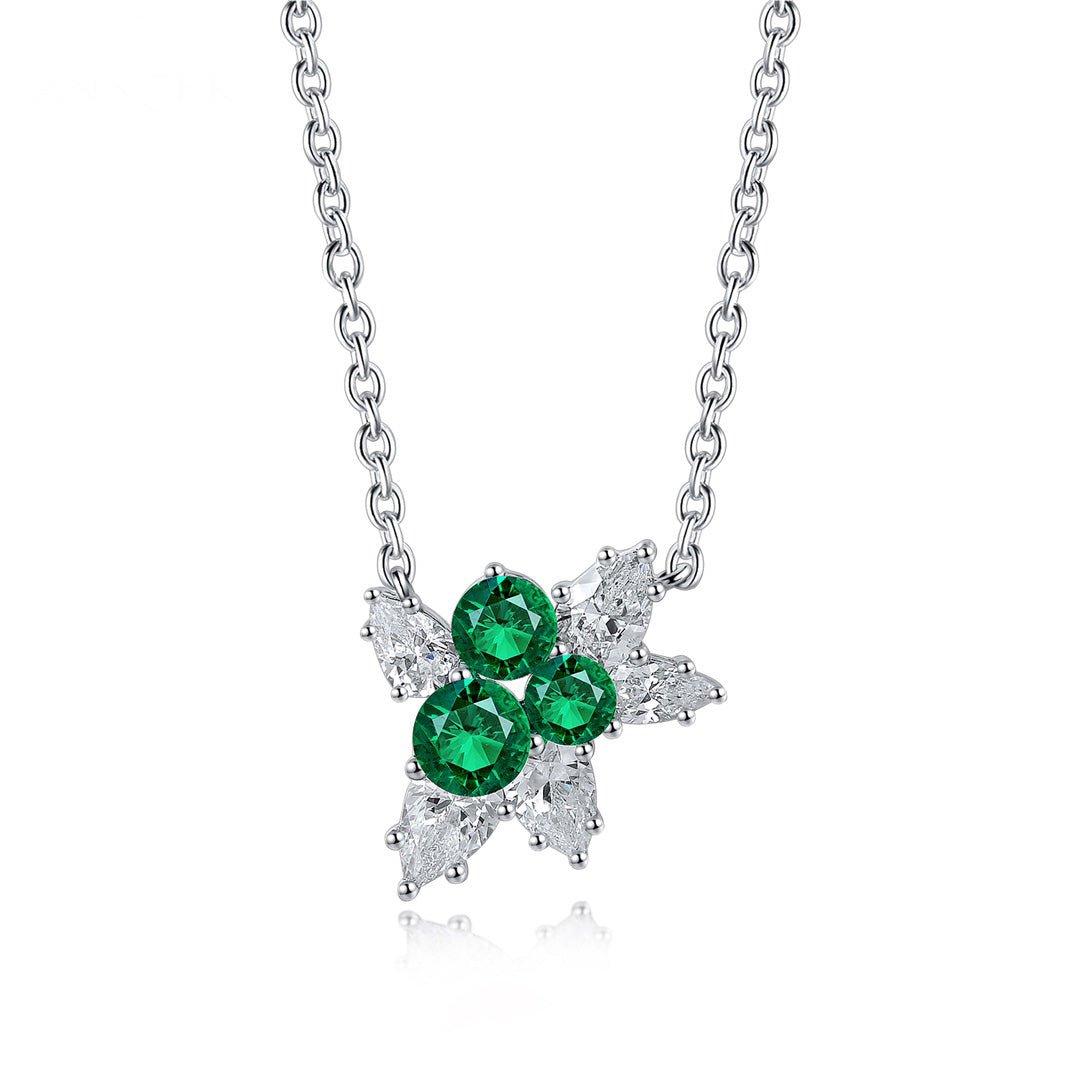 Etoilier Lab Created Emerald 925 Sterling Silver Necklace, Multiple Stones Pendant