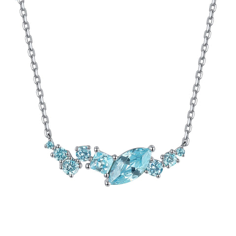 Etoilier 925 Sterling Silver Synthetic Aquamarine Necklace, Multiple Stones Pendant