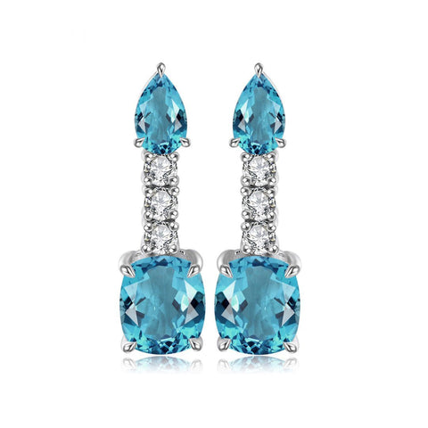 Etoilier Lab Created Aquamarine Oval Cut 18K Gold Earring