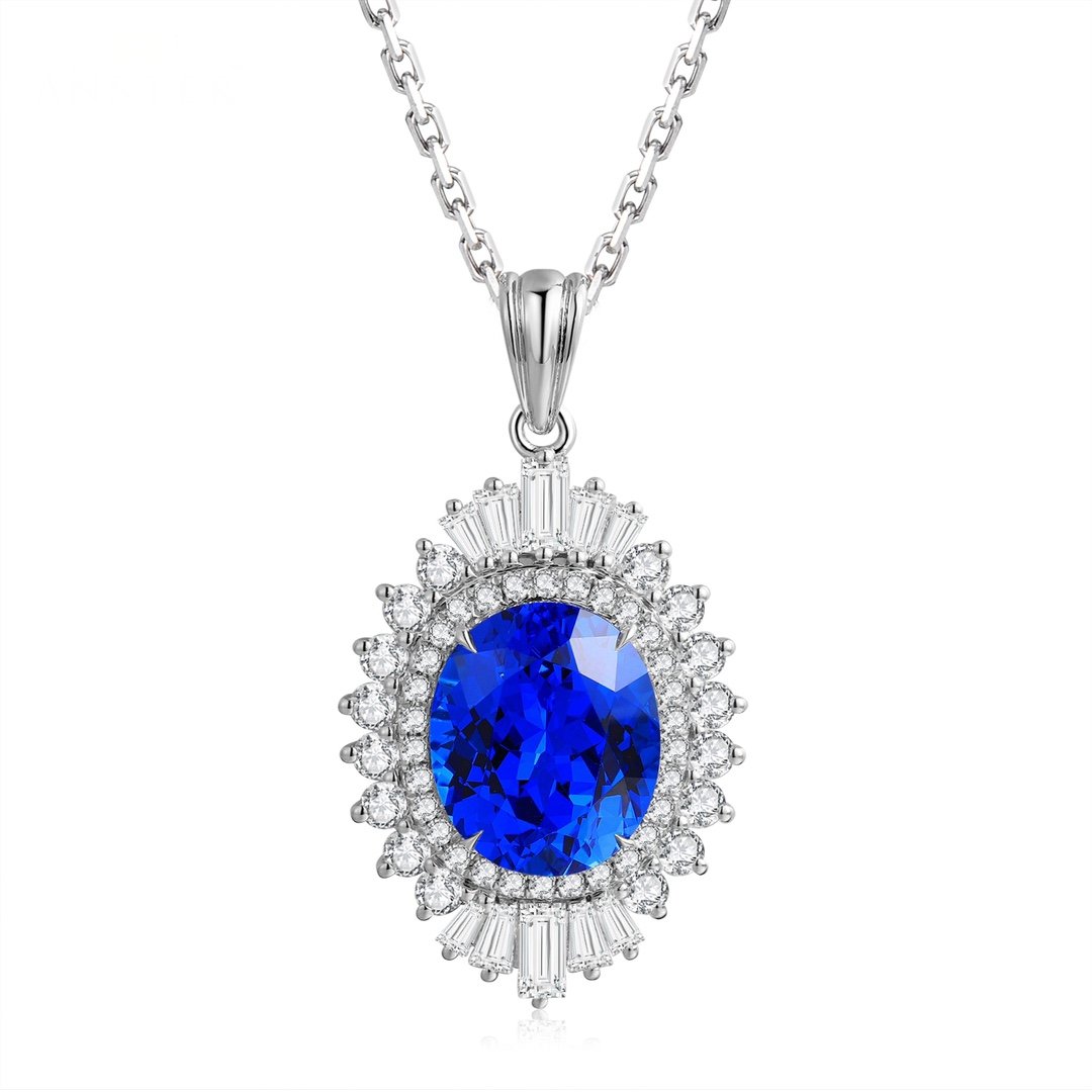 Etoilier Lab Created Cobalt Spinel Necklace, 925 Sterling Silver Pendant Oval Cut