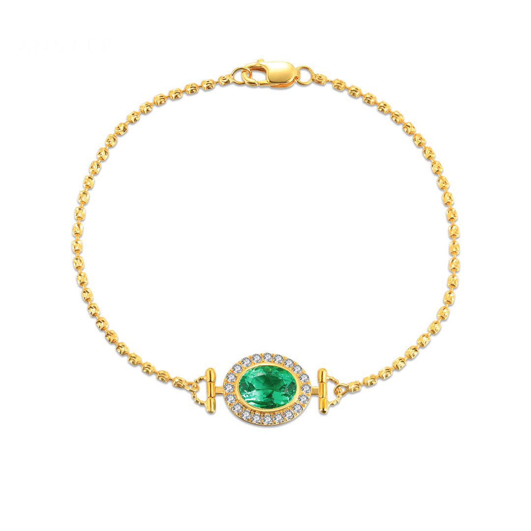 Etoilier Lab Created Emerald 18K Gold Bracelet Oval Cut