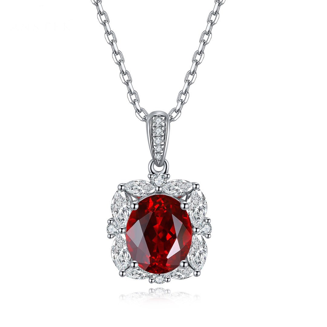 Etoilier Lab Created Ruby Necklace, 925 Sterling Silver Pendant Oval Cut