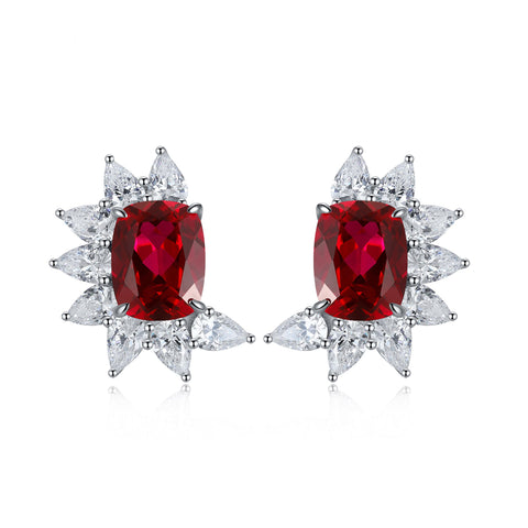 Etoilier Zircon 925 Sterling Silver Oval Cut Synthetic Ruby Earring