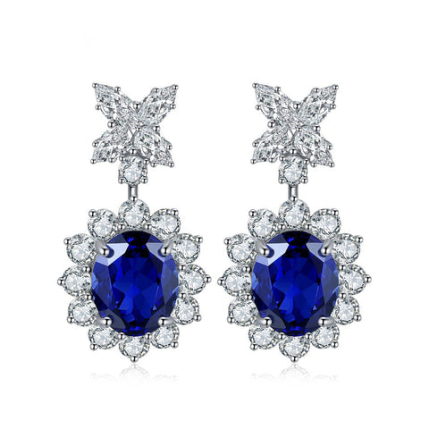 Etoilier Zircon 925 Sterling Silver Oval Cut Synthetic Sapphire Earring