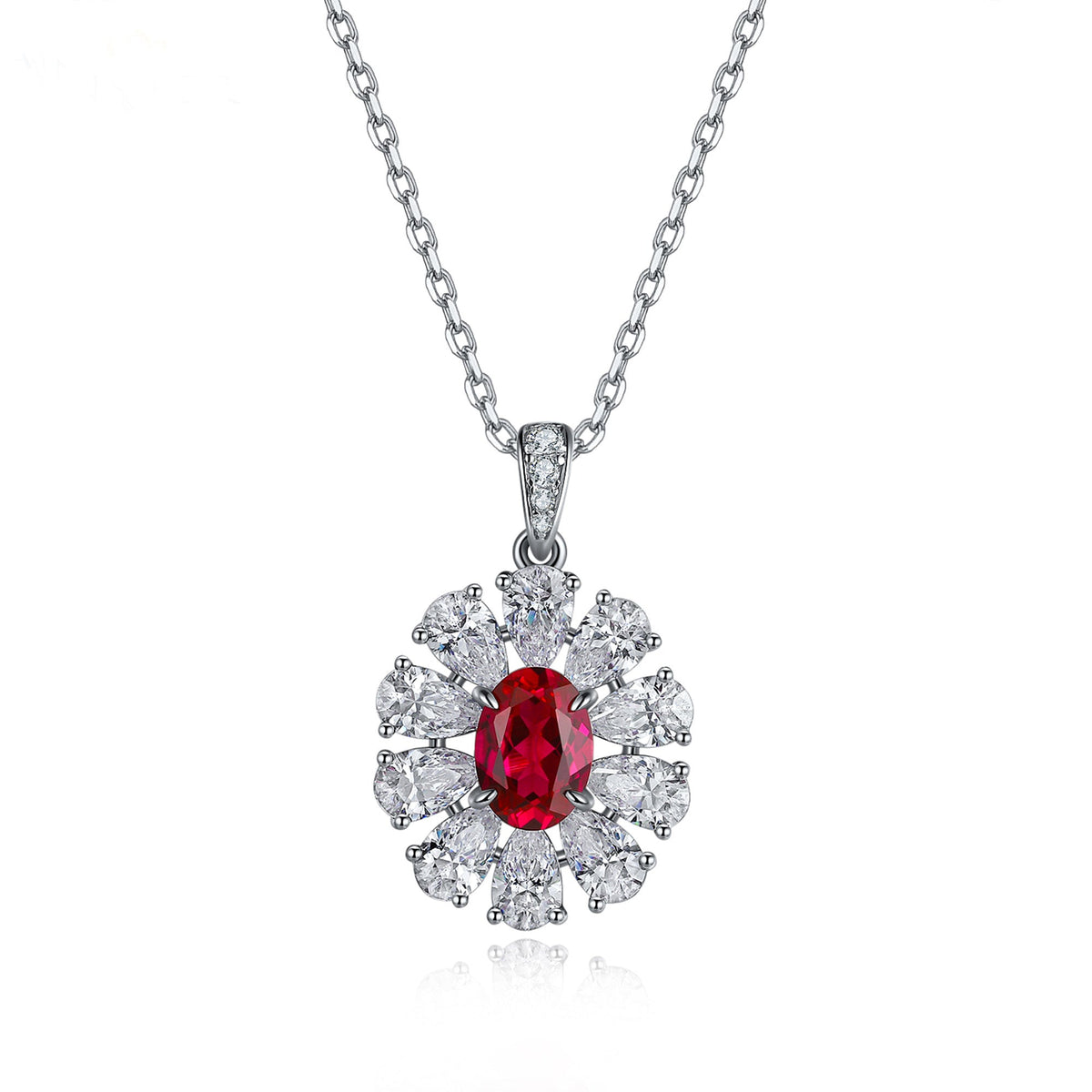 Etoilier Zircon 925 Sterling Silver Oval Cut Synthetic Ruby Necklace Pendant