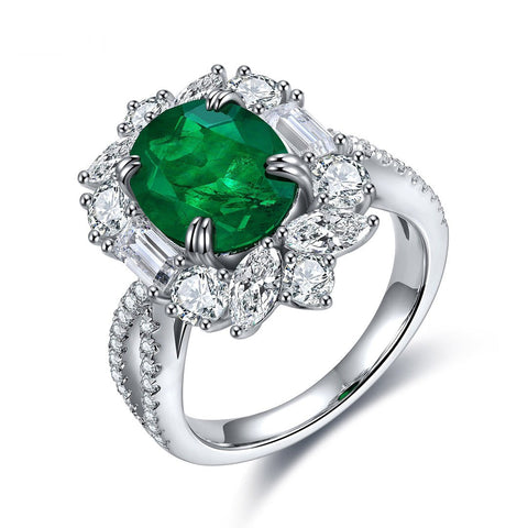 Etoilier Zircon 925 Sterling Silver Oval Cut Synthetic Emerald/Sapphire/Ruby Ring, Three Colors Optional