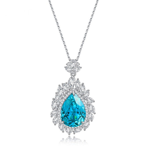 Etoilier Lab Created Paraiba Necklace, 925 Sterling Silver Pear Cut Pendant