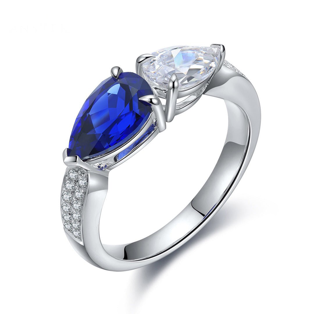 Etoilier Lab Created Sapphire 925 Sterling Silver Pear Cut Ring