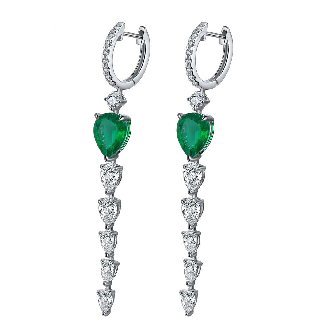 Etoilier Zircon 925 Sterling Silver Pear Cut Synthetic Emerald Earring