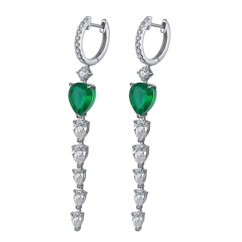 Etoilier Zircon 925 Sterling Silver Pear Cut Synthetic Emerald Earring