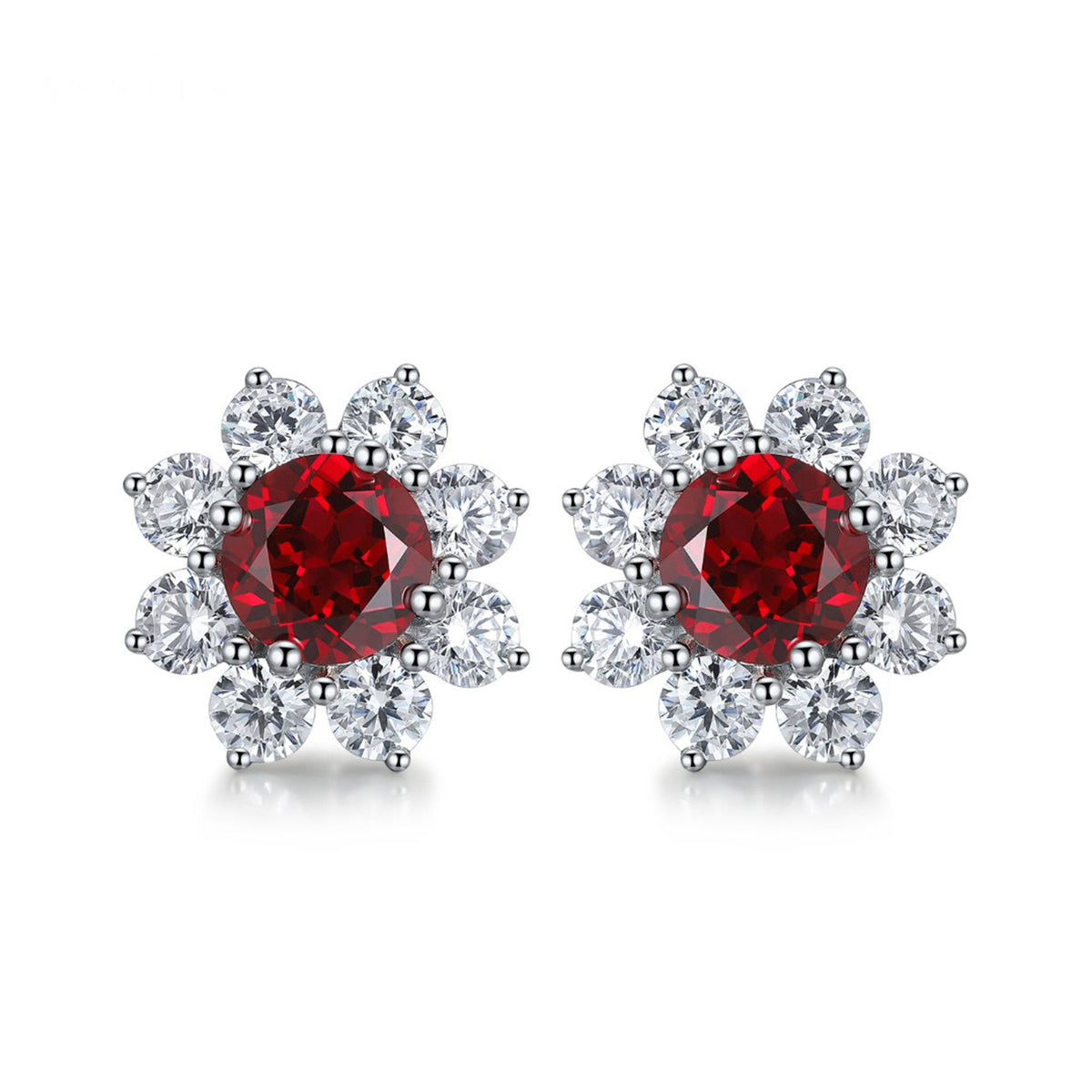 Etoilier Zircon 925 Sterling Silver Round Cut Synthetic Ruby Earring