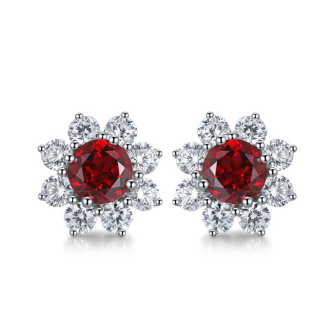 Etoilier Zircon 925 Sterling Silver Round Cut Synthetic Ruby Earring