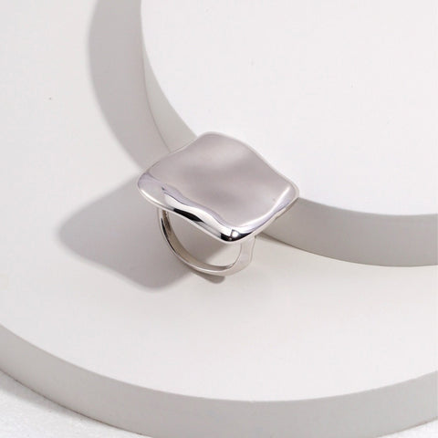 S925 Silver Square Curved Ring (silver/gold) - etoilier