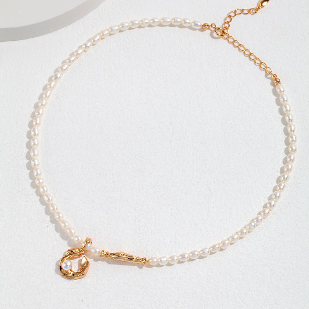 S925 Sliver Pearl Scarf Style Pendant, Color Silver/Gold Plated - etoilier