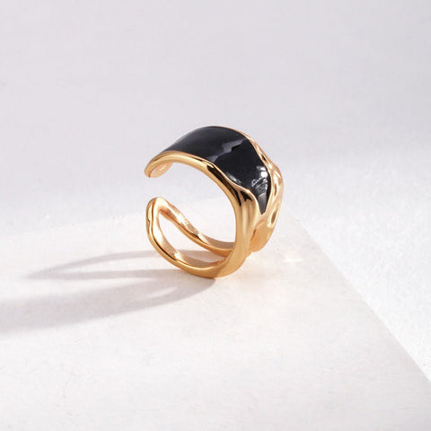 Etoilier 925 Sterling Silver ring Black Drop Glaze Ring Statement Ring Silver/Gold