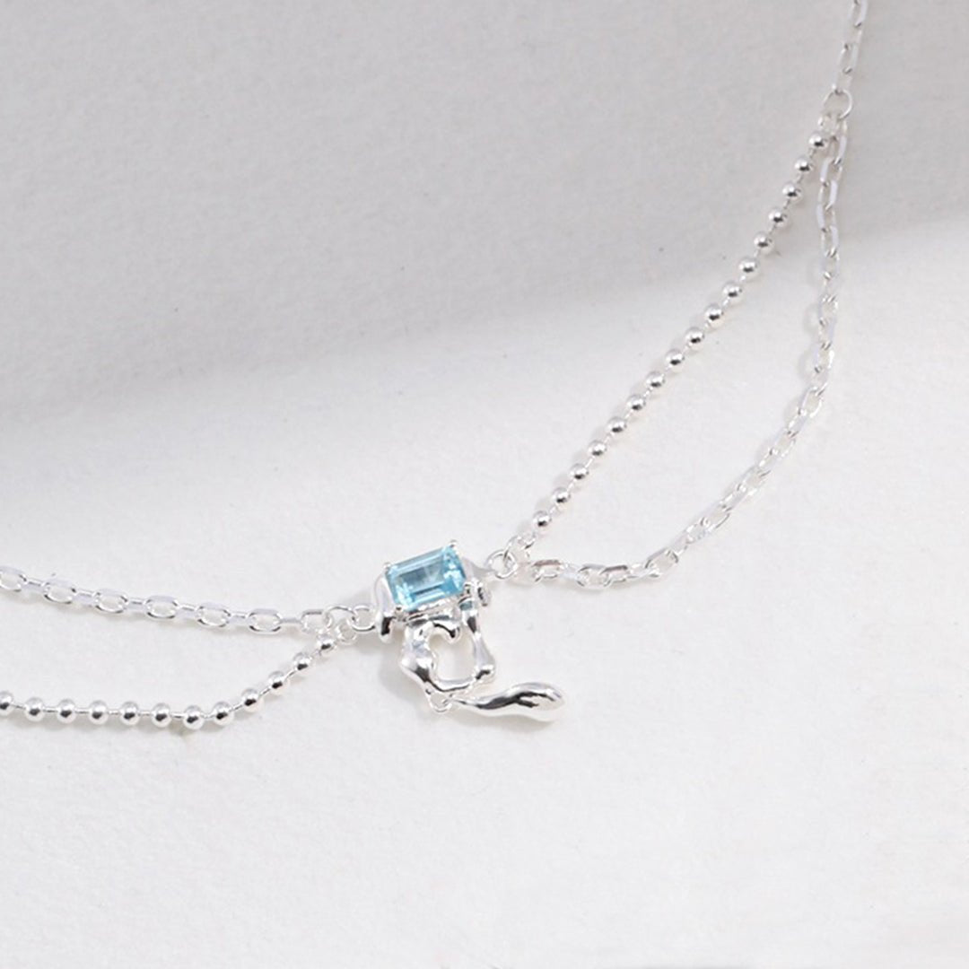 Silver Layered Necklace Dainty, Inlaid Topaz Necklace - etoilier