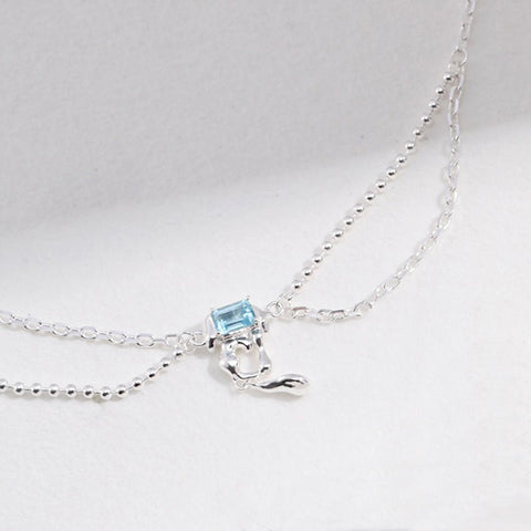 Silver Layered Necklace Dainty, Inlaid Topaz Necklace - etoilier